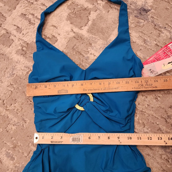 NWT Spanx Blue Shaping Halter one piece swimsuit. Women's size 8. - Picture 2 of 16